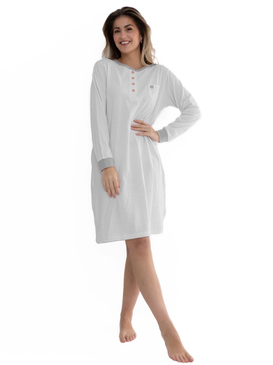Cocodream Nachthemd 'Love Grey' - Dames Nachtmode - Lange Mouw - Grijs - Maat XL