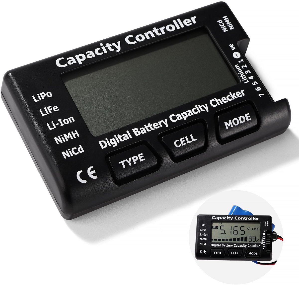 Cellmeter 7 Digitale Batterijcapaciteitstester, Digitale Batterijcapaciteitscontrole, Batterijcapaciteitsspanningstester Controllertester, voor LiPo LiFe Li-Ion NiMH Nicd Batterij