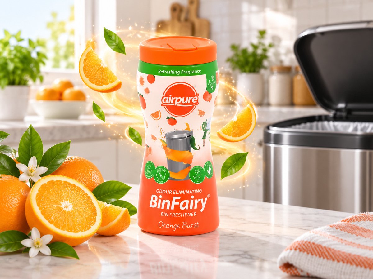 Airpure Bin Fairy Bin Freshener 500g Orange Burst – Vuilnisbak Verfrisser met Frisse Citrusgeur