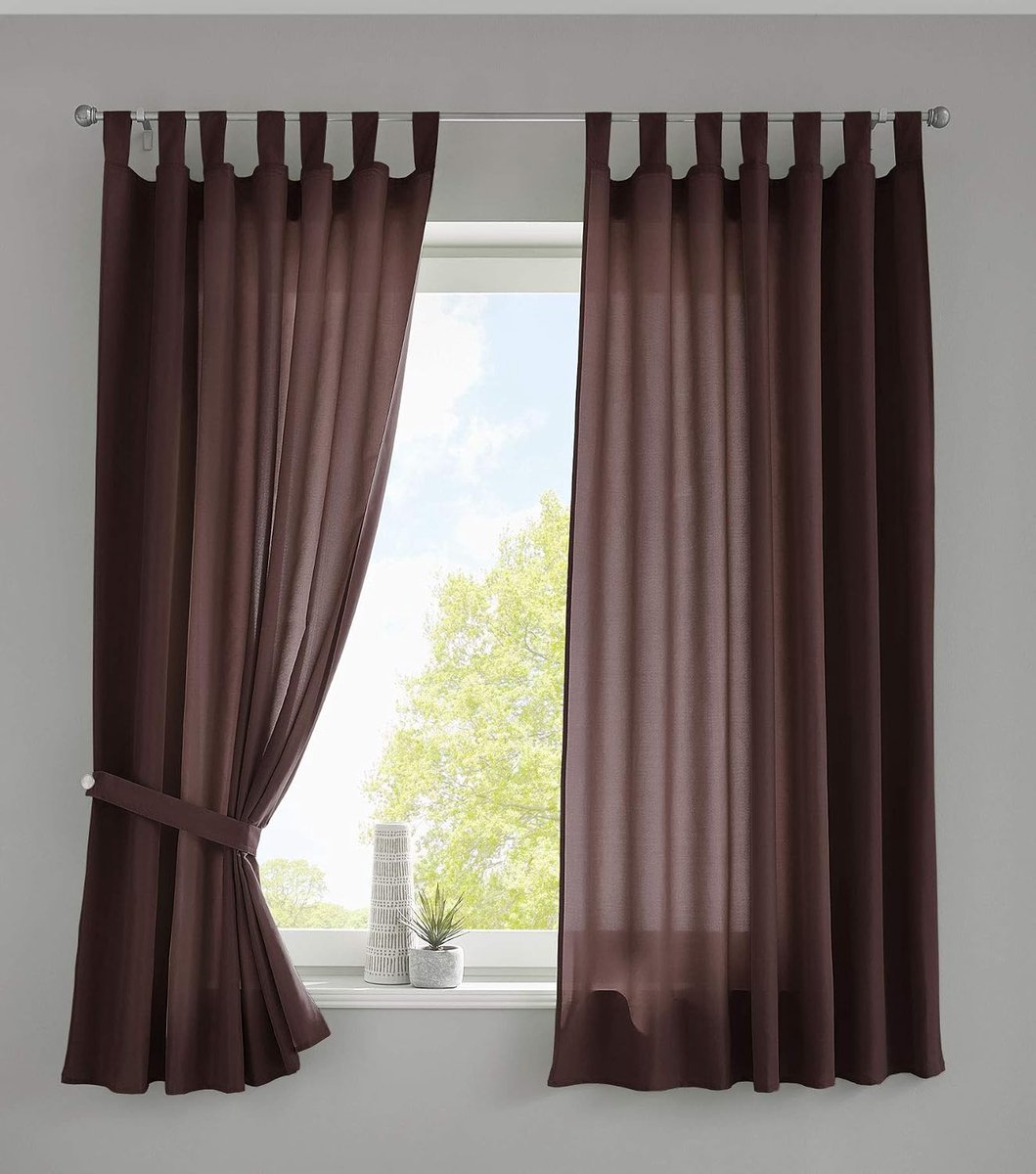 2-delige set gordijnen sjaal lussen »Berlin« HxB 175x140 cm bruin ondoorzichtig microsatijn lichtdoorlatend plooiband effen mat, 20400N2