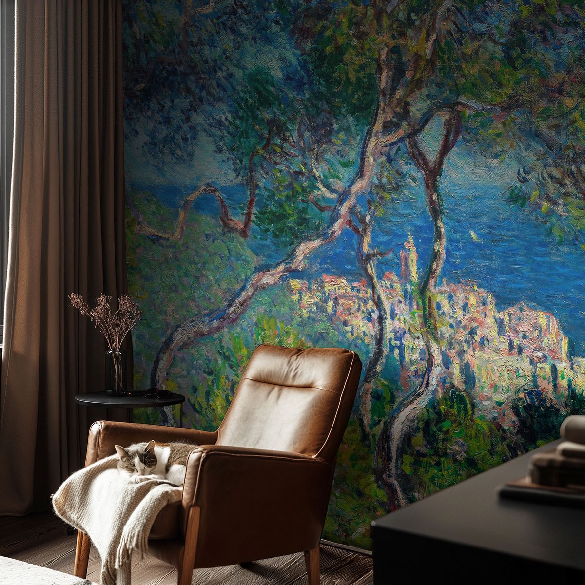 Coloray Vliesbehang - Groente Snellijm Behang - 152x104 cm - Uitzicht Op De Middellandse Zee Muurschildering - Slaapkamer behang Landschappen - Fotobehang Vlies - Gang behang
