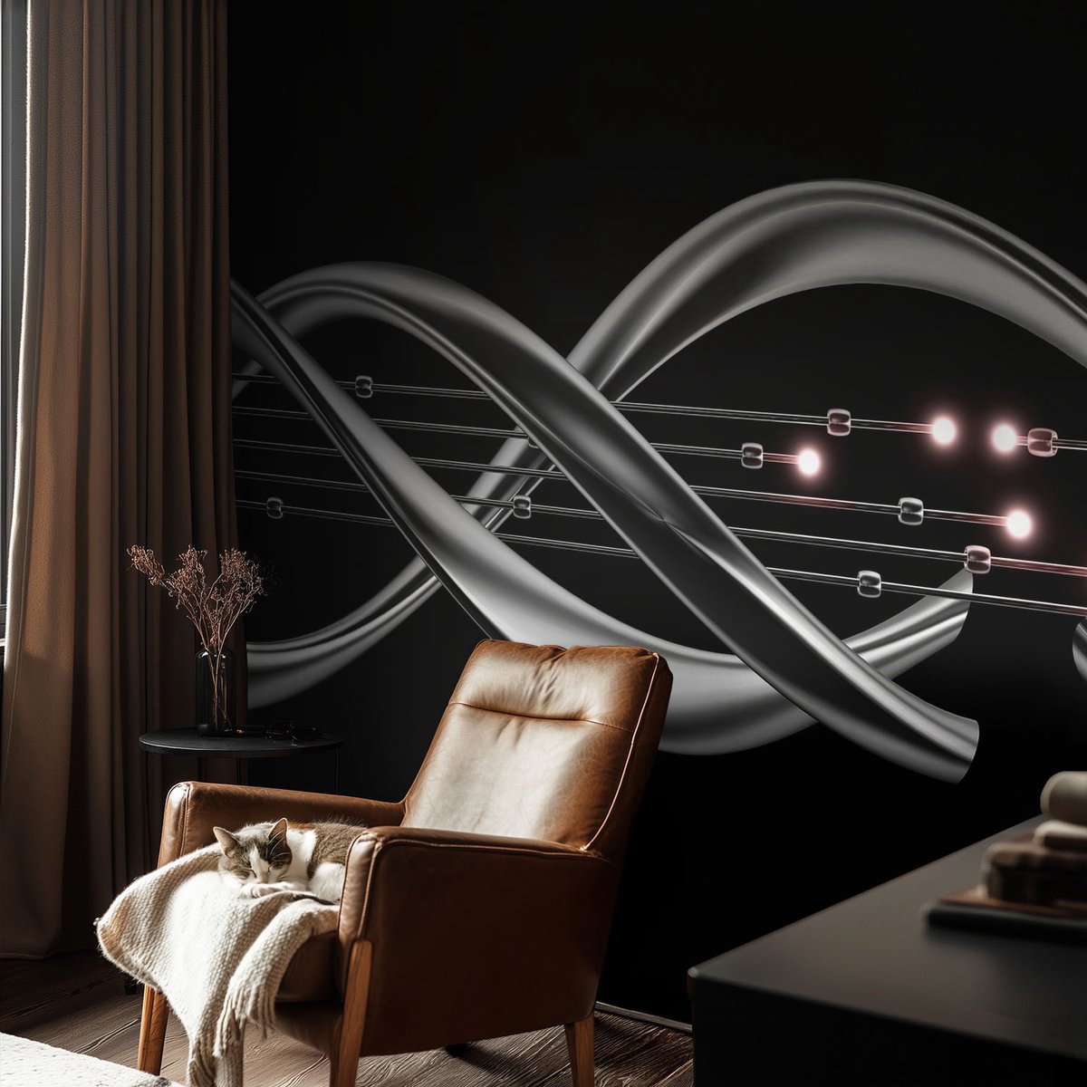 Coloray Vliesbehang - Zwart Snellijm Behang - 152x104 cm - Gevlochten Patroon Fotobehang Vlies - Woonkamer behang Abstractie - Muurschildering - Woonkamer behang