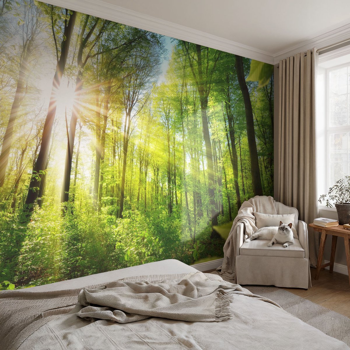 Coloray Vliesbehang - Groente Snellijm Behang - 152x104 cm - Boslicht Muurschildering - Gang behang Landschappen - Fotobehang Vlies - Slaapkamer behang