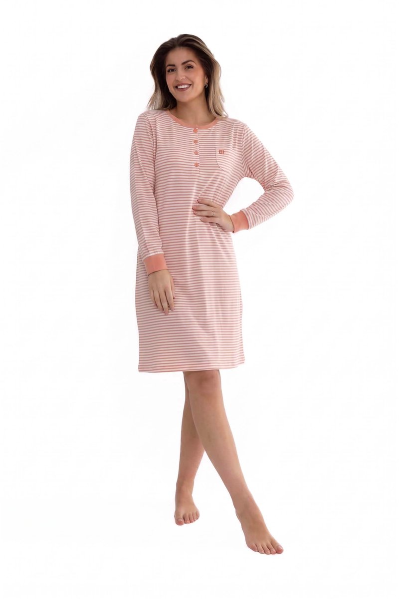Cocodream Nachthemd 'Love Peach' - Dames Nachtmode - Lange Mouw - Peach - Maat S