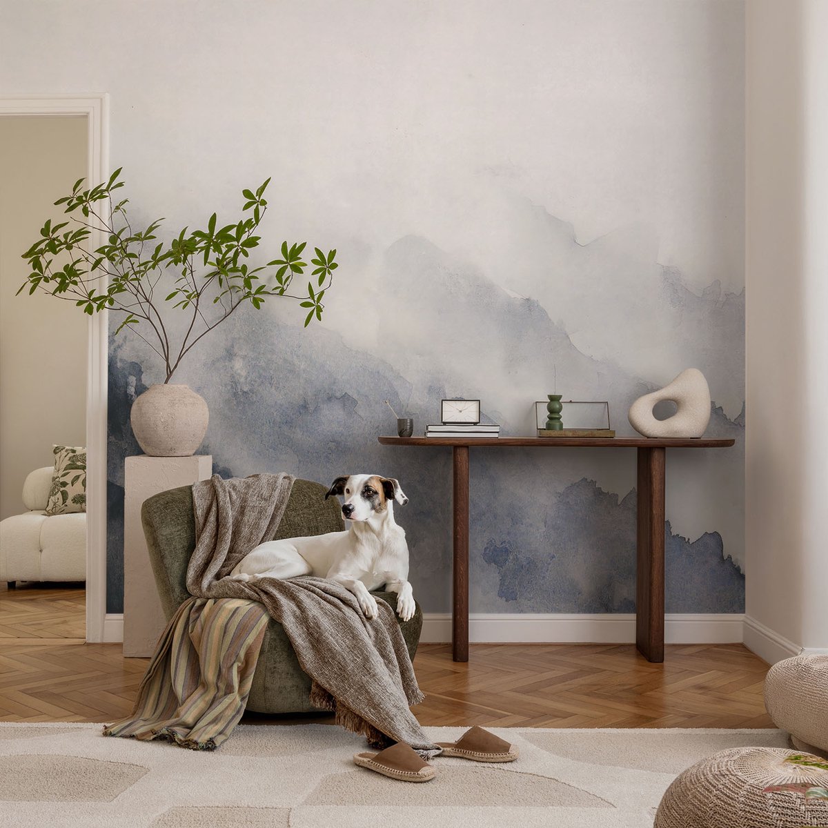 Coloray Vliesbehang - Wit Snellijm Behang - 104x70 cm - Bergmist Muurschildering - Gang behang Landschappen - Fotobehang Vlies - Slaapkamer behang