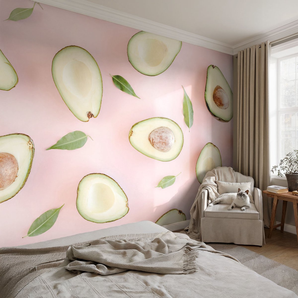 Coloray Vliesbehang - Roze Snellijm Behang - 104x70 cm - Samenstelling Van Avocado Muurschildering - Gang behang Voedsel - Fotobehang Vlies - Gang behang