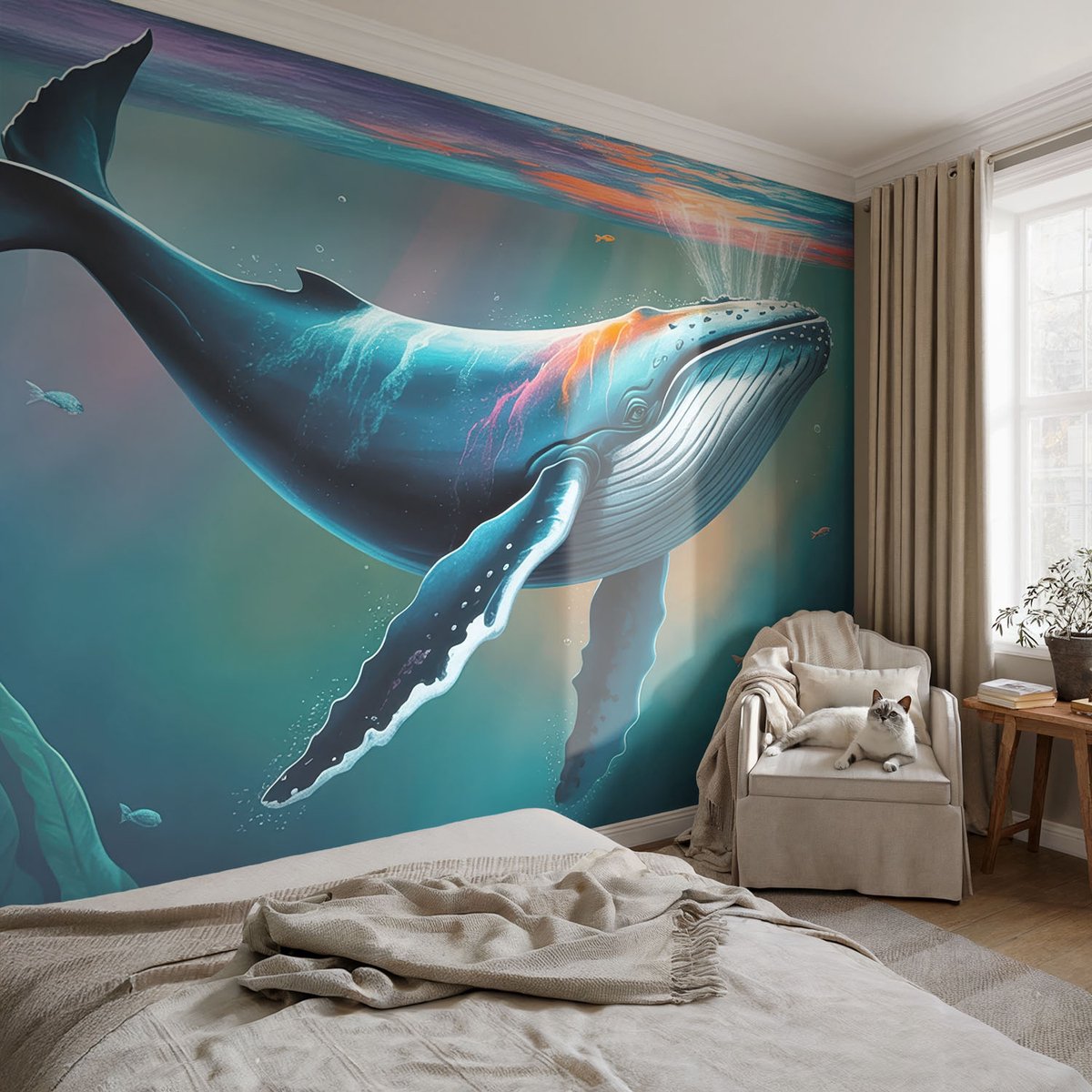 Coloray Vliesbehang - Blauw Snellijm Behang - 104x70 cm - Zeereus Fotobehang Vlies - Woonkamer behang Dieren - Muurschildering - Hal behang