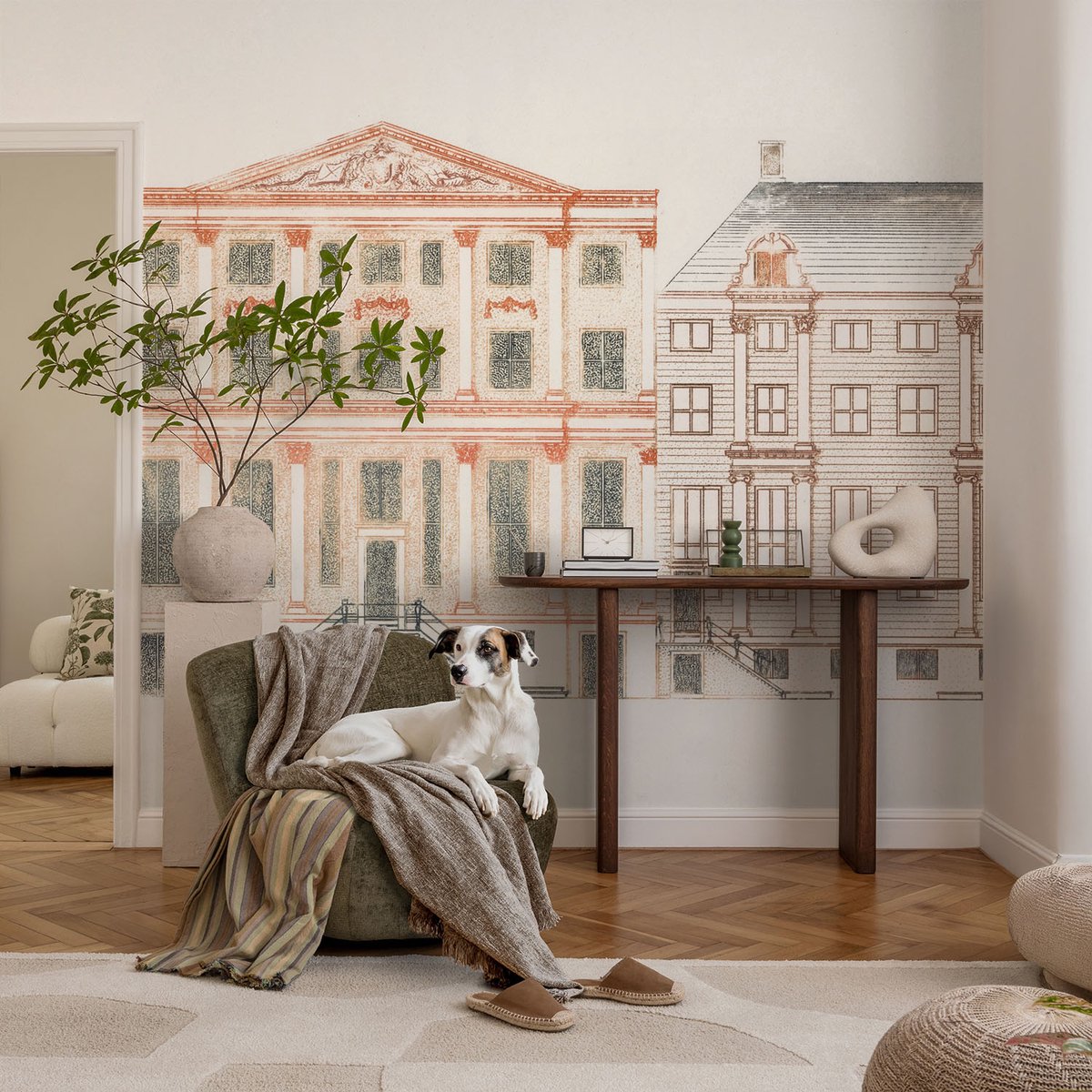 Coloray Vliesbehang - Wit Snellijm Behang - 104x70 cm - Klassieke Gebouwen Fotobehang Vlies - Woonkamer behang Architectuur - Muurschildering - Hal behang