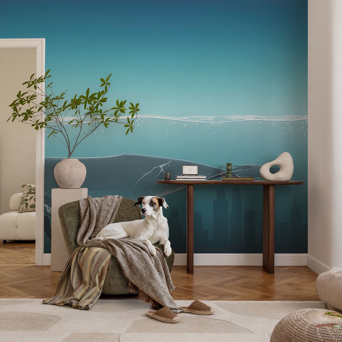 Coloray Vliesbehang - Blauw Snellijm Behang - 104x70 cm - Waterharmonie Muurschildering - Slaapkamer behang Dieren - Fotobehang Vlies - Slaapkamer behang