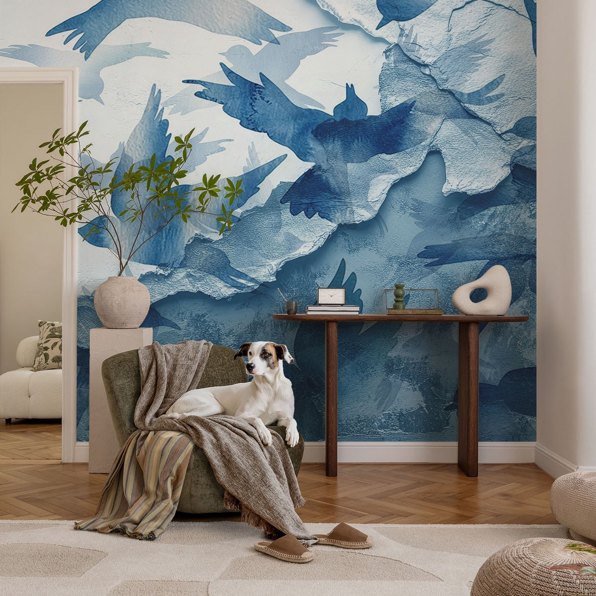 Coloray Vliesbehang - Blauw Snellijm Behang - 104x70 cm - Dynamische Vogels Muurschildering - Slaapkamer behang Dieren - Fotobehang Vlies - Gang behang