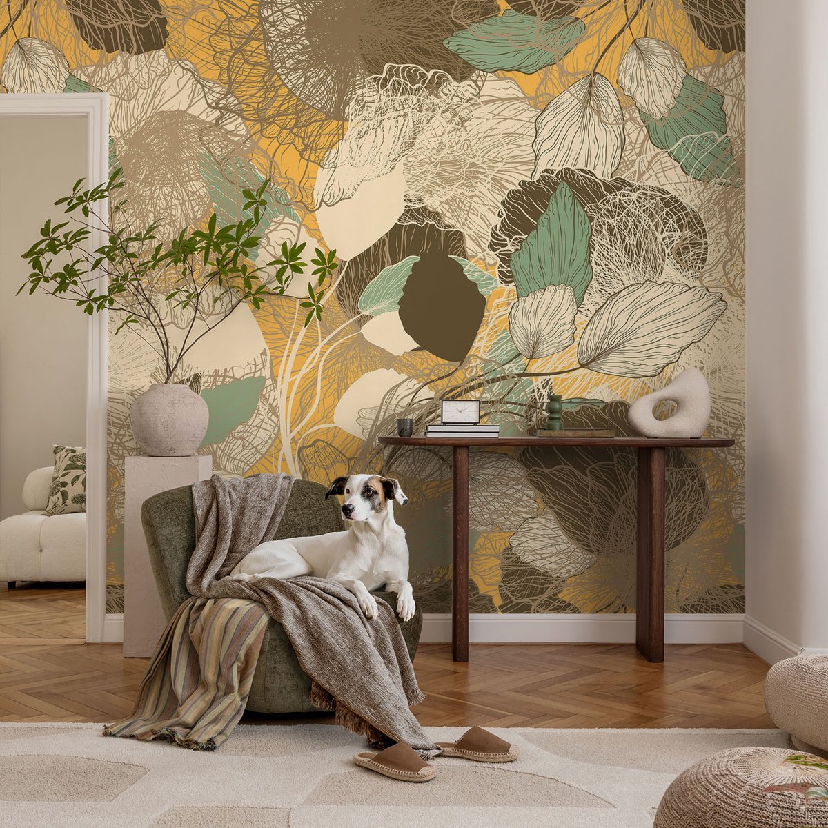Coloray Vliesbehang - Geel Snellijm Behang - 104x70 cm - Plantenschoonheid Fotobehang Vlies - Woonkamer behang Bloemen En Planten - Muurschildering - Woonkamer behang