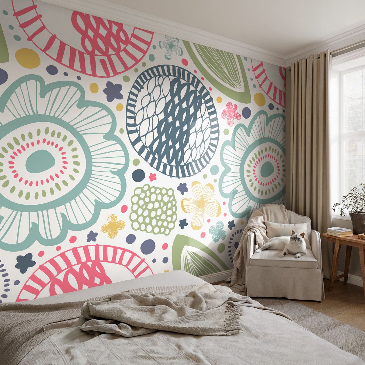 Coloray Vliesbehang - Blauw Snellijm Behang - 104x70 cm - Bloemmotieven Fotobehang Vlies - Hal behang Bloemen En Planten - Muurschildering - Woonkamer behang