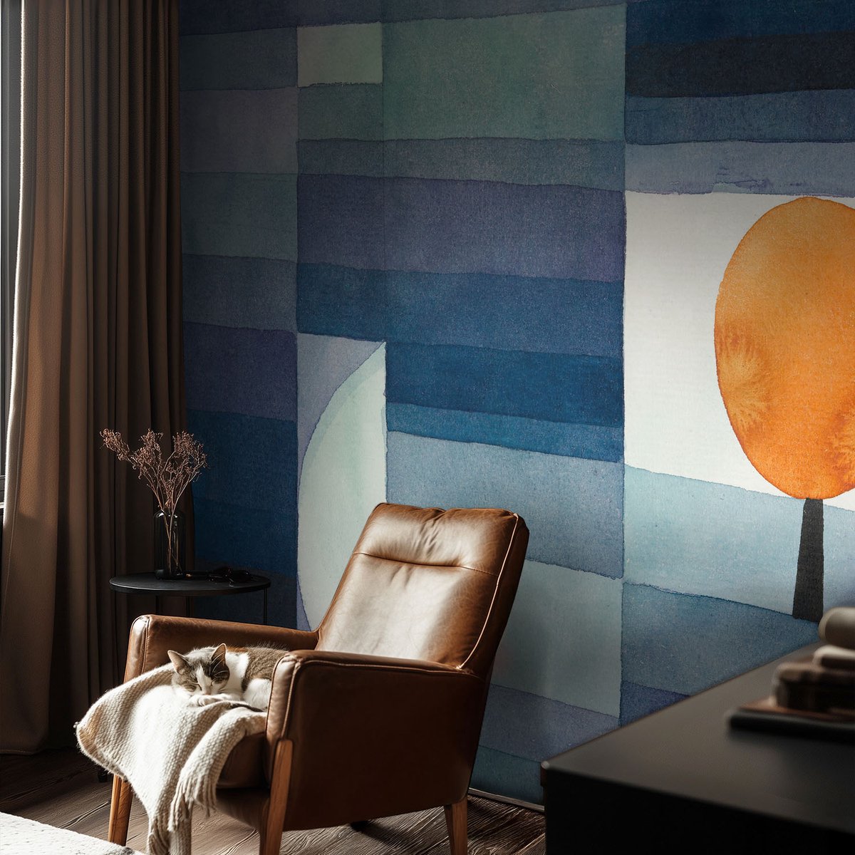 Coloray Vliesbehang - Zwart Snellijm Behang - 104x70 cm - Abstracte Boom Fotobehang Vlies - Hal behang Abstractie - Muurschildering - Woonkamer behang