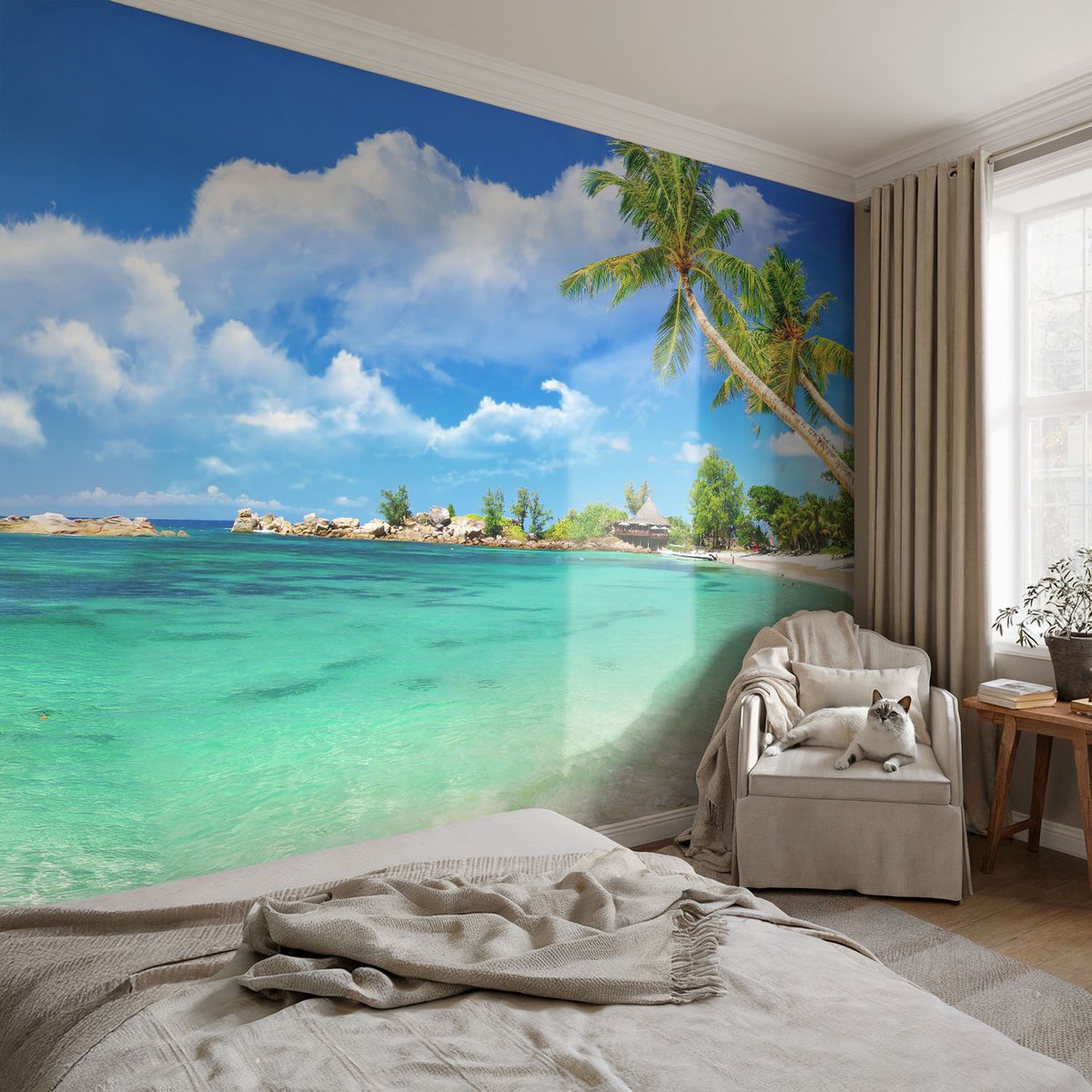 Coloray Vliesbehang - Blauw Snellijm Behang - 104x70 cm - Tropisch Paradijs Fotobehang Vlies - Woonkamer behang Landschappen - Muurschildering - Woonkamer behang