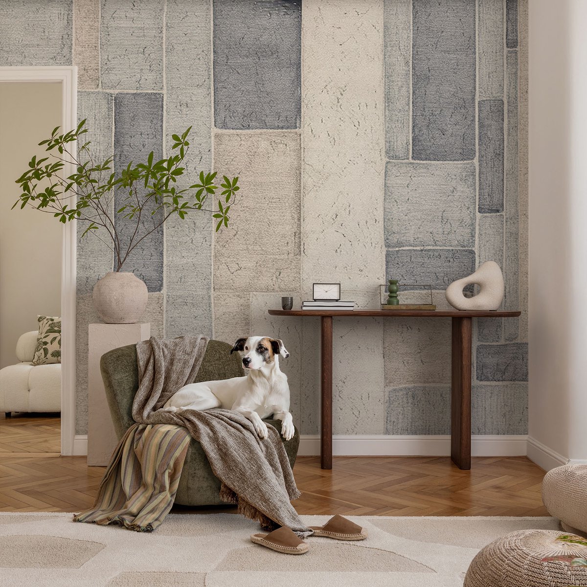 Coloray Vliesbehang - Grijs Snellijm Behang - 104x70 cm - Geometrische Mozaïek Fotobehang Vlies - Woonkamer behang Achtergronden En Patronen - Muurschildering - Woonkamer behang
