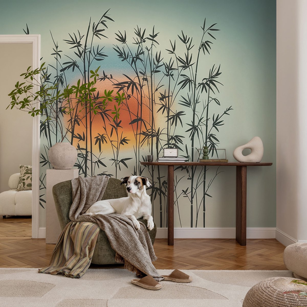 Coloray Vliesbehang - Blauw Snellijm Behang - 104x70 cm - Harmonieus Westen Muurschildering - Slaapkamer behang Bloemen En Planten - Fotobehang Vlies - Gang behang
