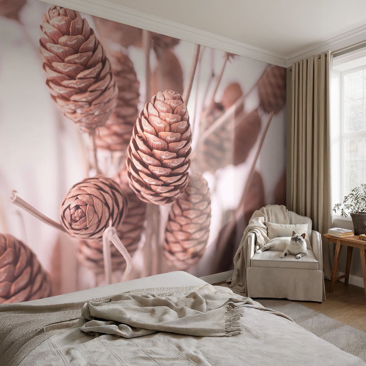 Coloray Vliesbehang - Bruin Snellijm Behang - 104x70 cm - Natuurlijke Elegantie Fotobehang Vlies - Woonkamer behang Bloemen En Planten - Muurschildering - Hal behang