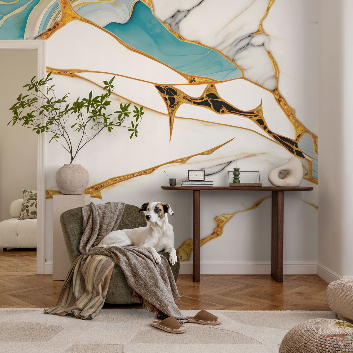 Coloray Vliesbehang - Wit Snellijm Behang - 104x70 cm - De Elegantie Van Marmer Fotobehang Vlies - Woonkamer behang Abstractie - Muurschildering - Woonkamer behang