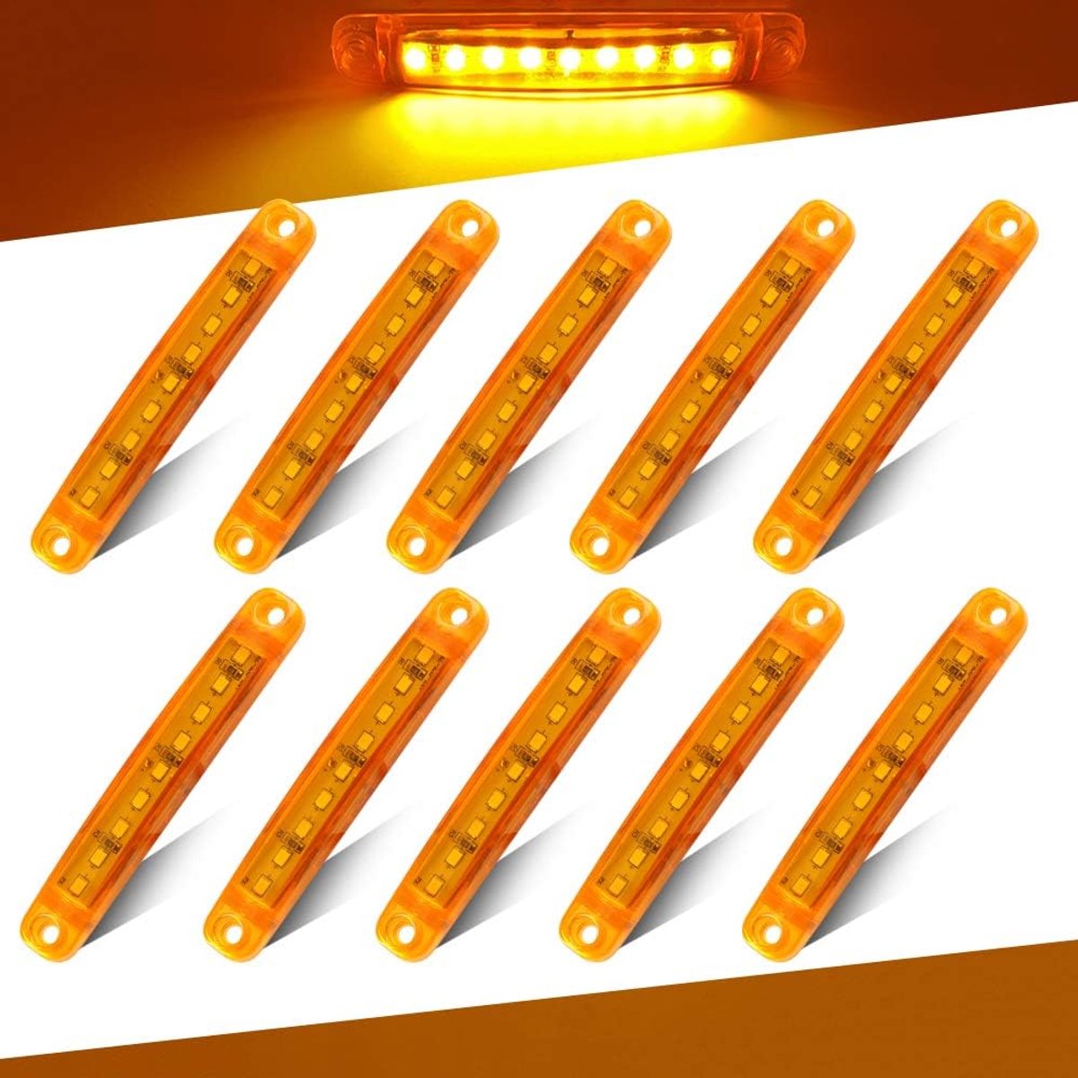 10 Stks LED Zijmarkeringslichten,12-24V 9SMD Geel LED Zijpositielicht Markeringslichten,Gebruikt Voor Auto Vrachtwagen Aanhangwagen Caravan Voor-en Achtermarkering Zijlichten-Waterdicht