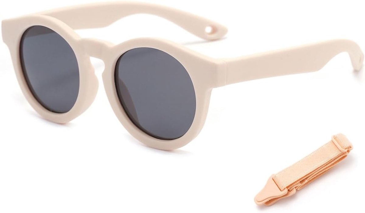 Zonnebril voor pasgeborenen, met verstelbaar siliconen frame en beige band voor bril, uv-bescherming 400,0-3 jaar, gepolariseerde zonnebril, voor jongens en meisjes (beige)