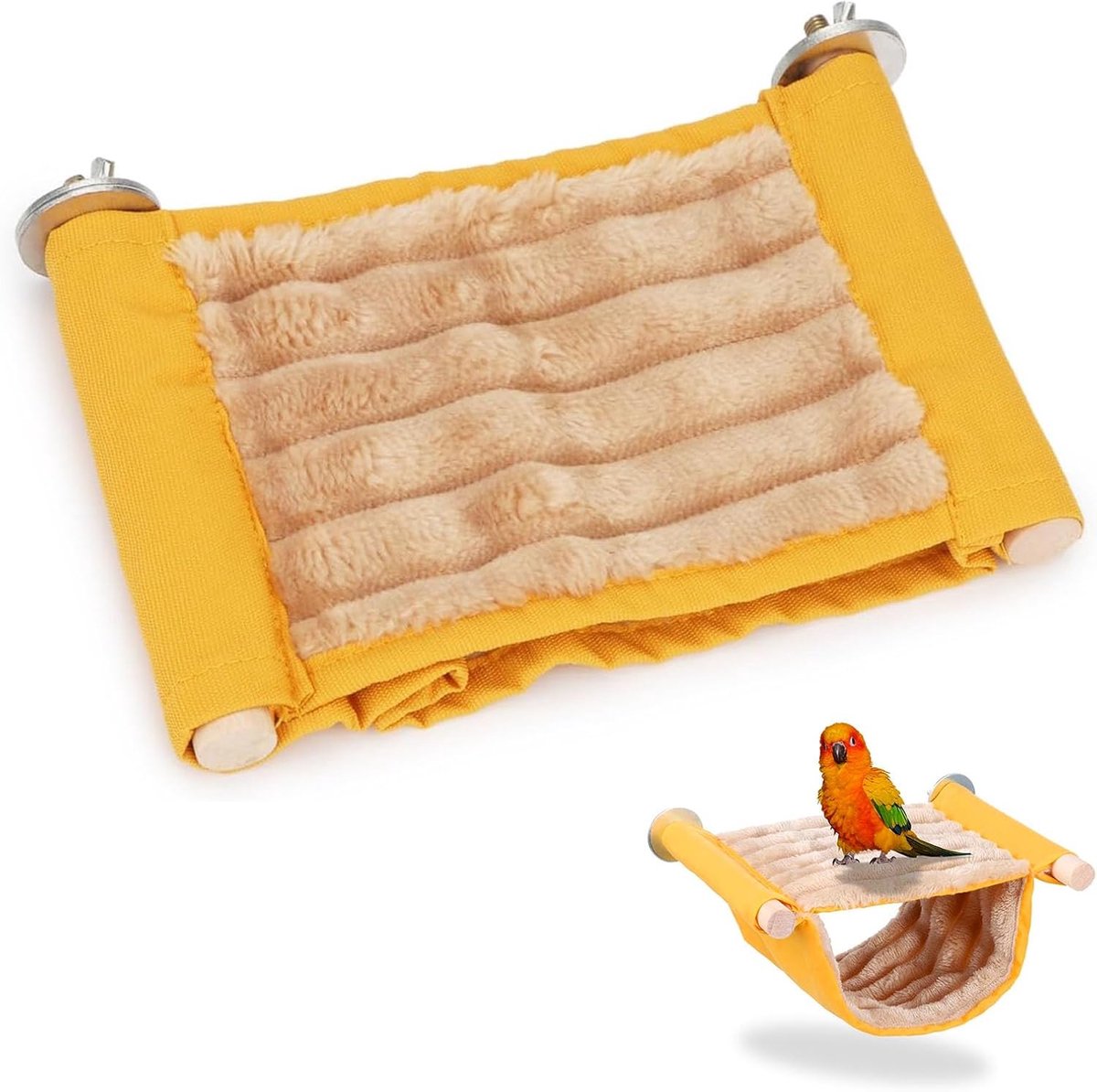Hangmat voor vogels, stapelbed, warme parkiet, accessoires voor parkieten en kleine vogels, comfortabele rustplaats, geel