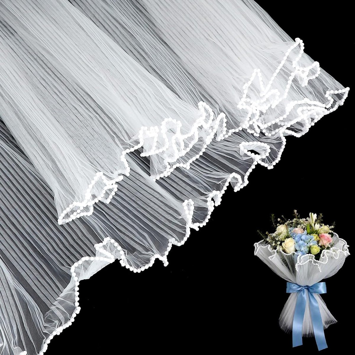 Wit inpakpapier voor bloemenkousen, 3,6 m met parelrand