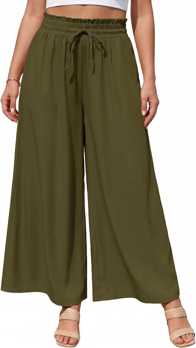 heekpek Zomerbroek voor dames in grote maten, licht, koel, met elastische tailleband, comfortabel, brede pijpen, elegante broek