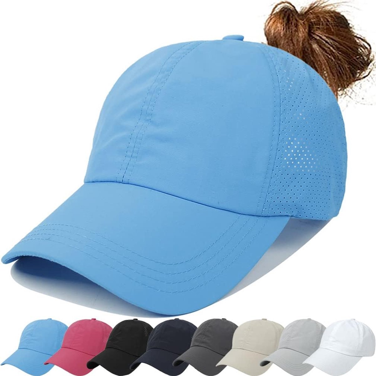 Honkbalpet voor dames, uniseks, verstelbare baseballpet voor dames, zomer, verstelbaar, sneldrogend, mesh, ademende baseballpet, blauw, 56 cm