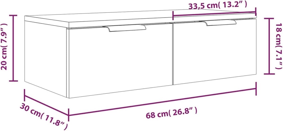 68x30x20 cm Sonoma eiken houtmateriaal 2 stuks ruimtebesparend voor woonkamer