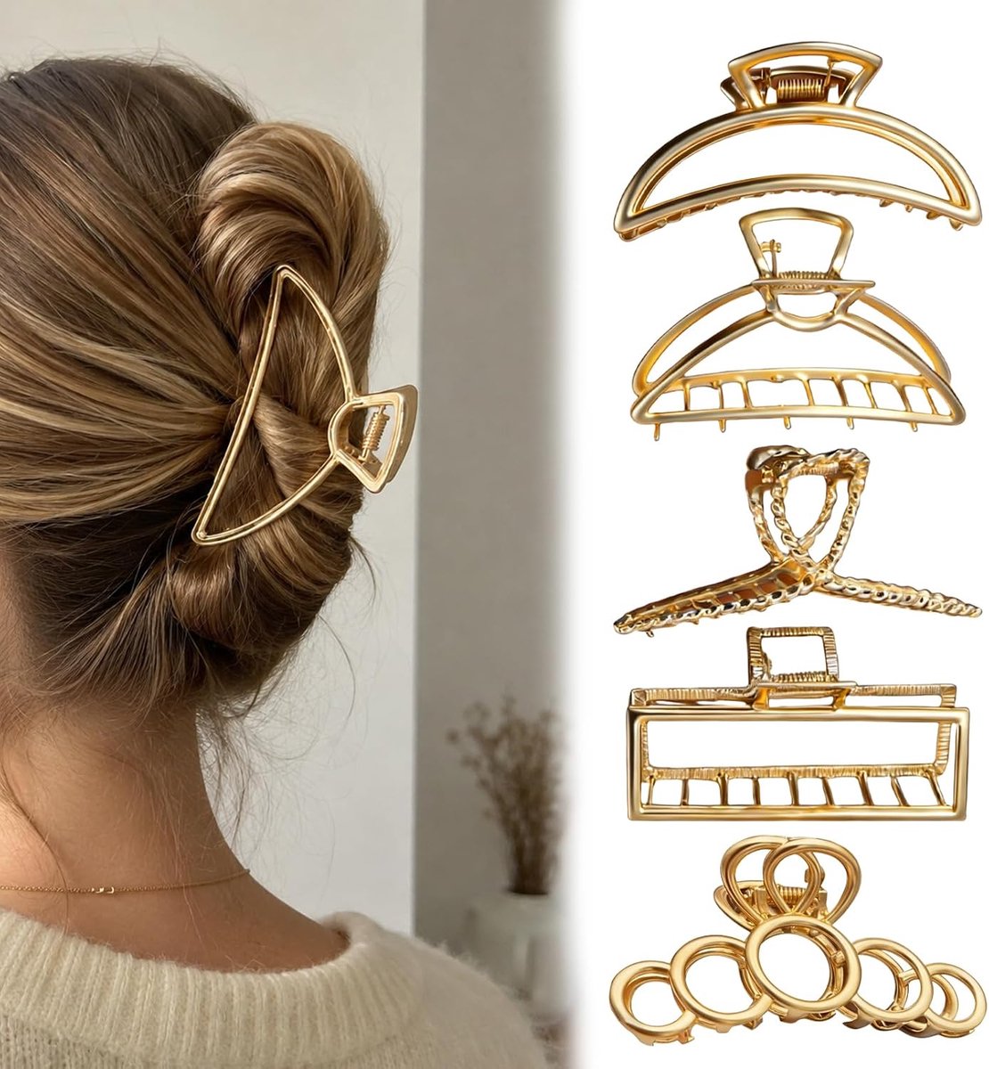 Haarspelden, groot, metaal, antislip haarspelden met sterke grip, gouden haarklem voor dik, dun lang haar, haarstyling-accessoires voor vrouwen, meisjes en dames