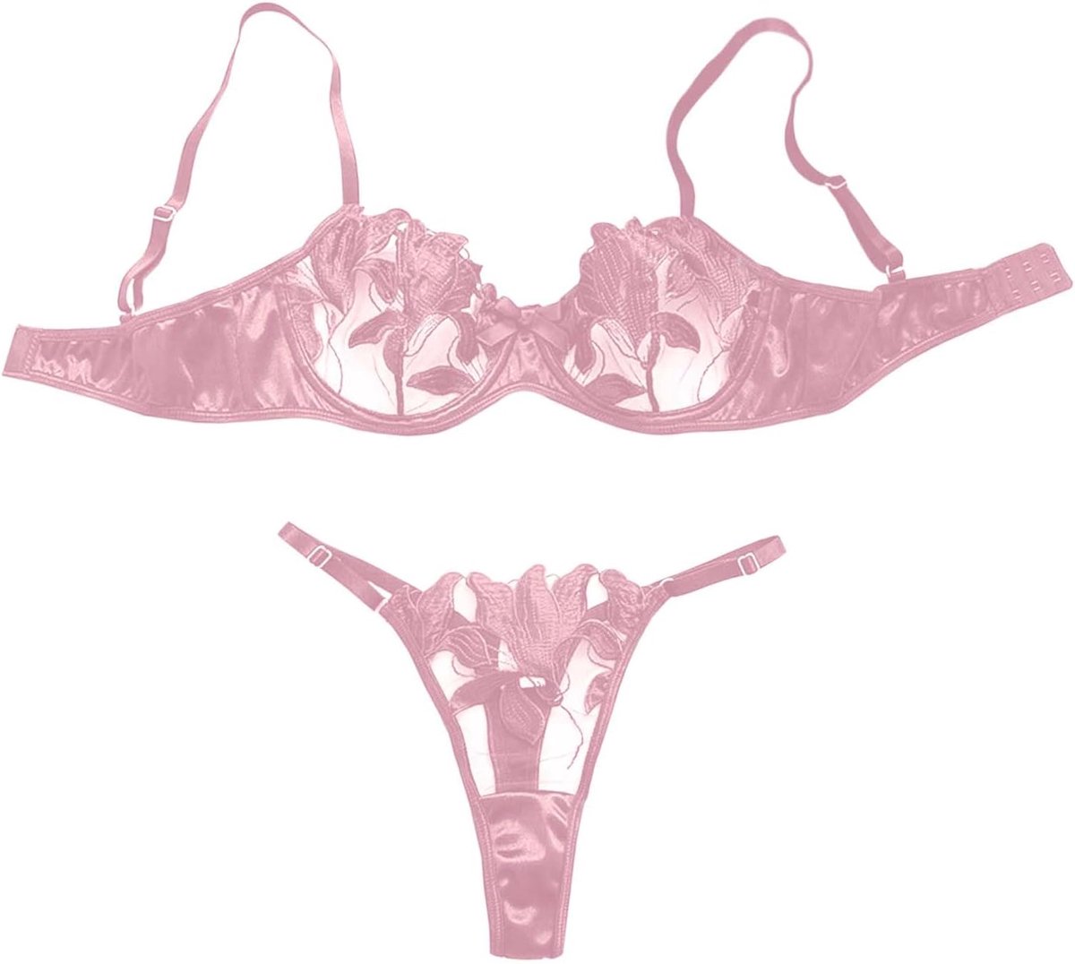 Sexy lingerieset voor dames, babydoll, kant, satijn, grote maat, zwart, zijsplit, A20