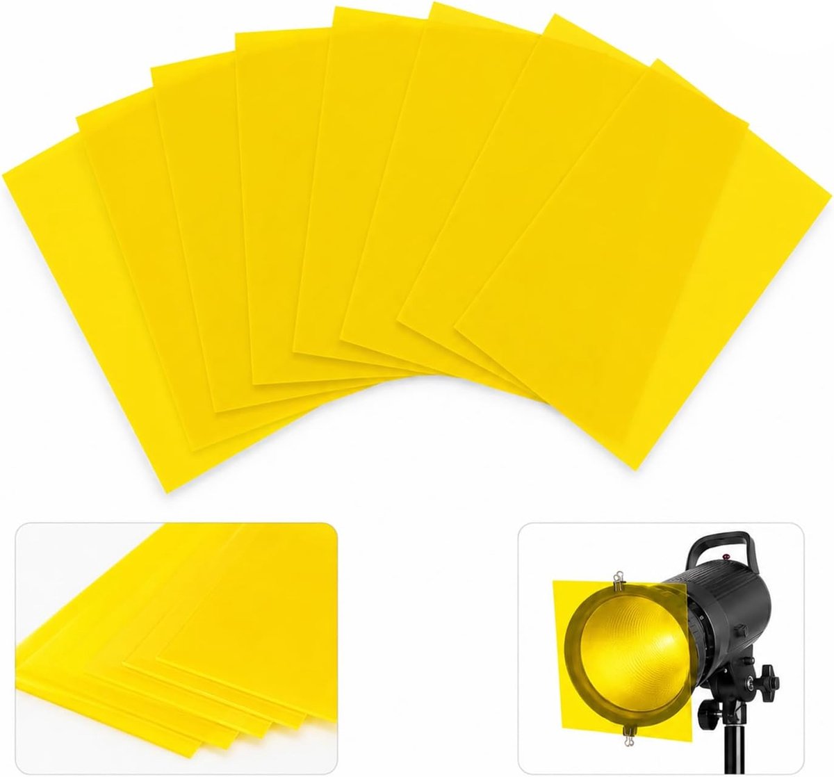8 Stuks Hittebestendige Folie, Gel Lichtfilter Geel, Transparante Kleurfolie voor Kleurcorrectie, Fotostudio, Fotolamp, LED-Lamp, Projector, Studioflitser en Koplamp