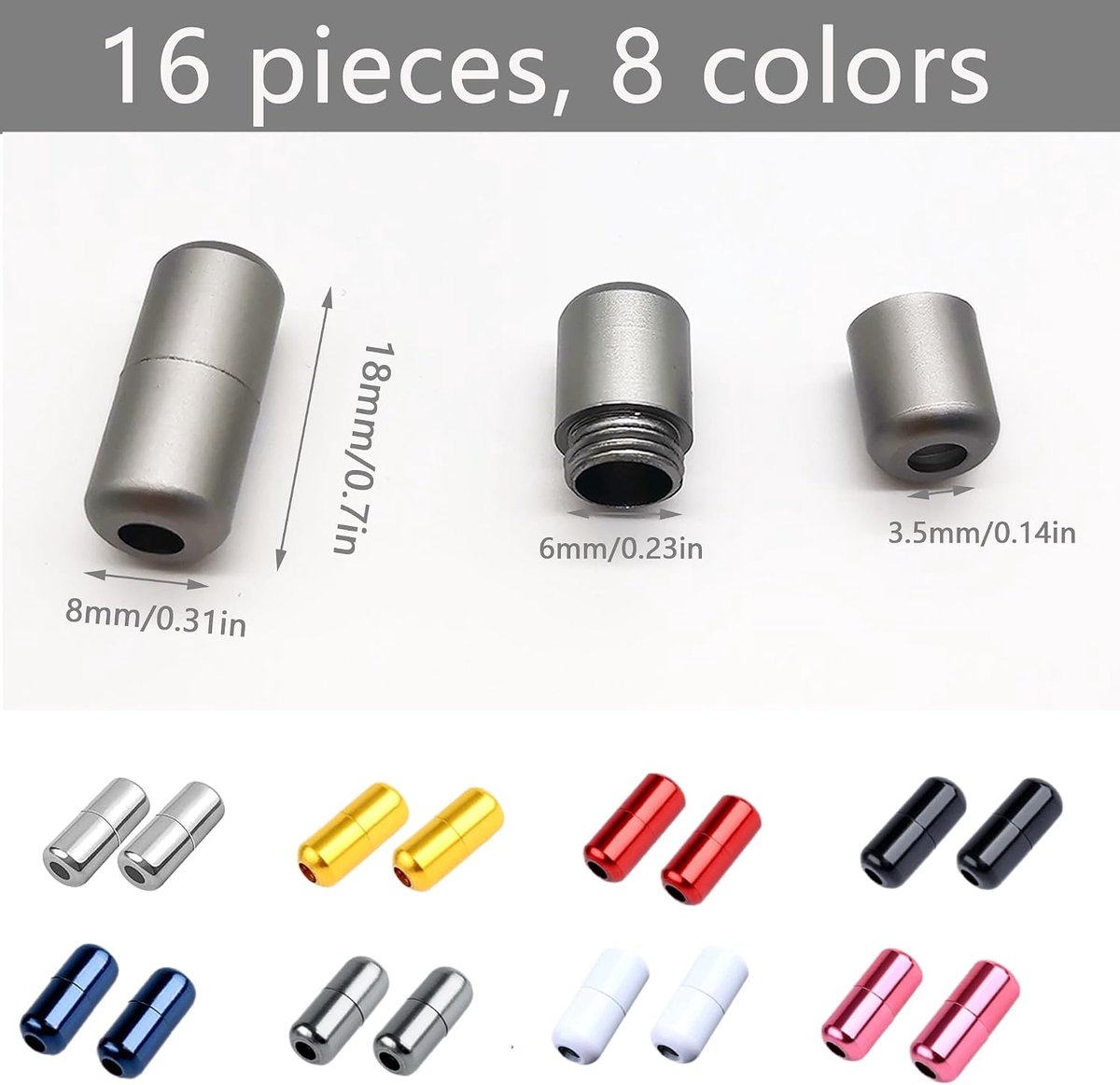 16 stuks sluitingen van metaal, capsulegespen, gespen, elastische veters, gesp, metalen capsuleconnector, zonder strik, puntssluiting voor schoenen
