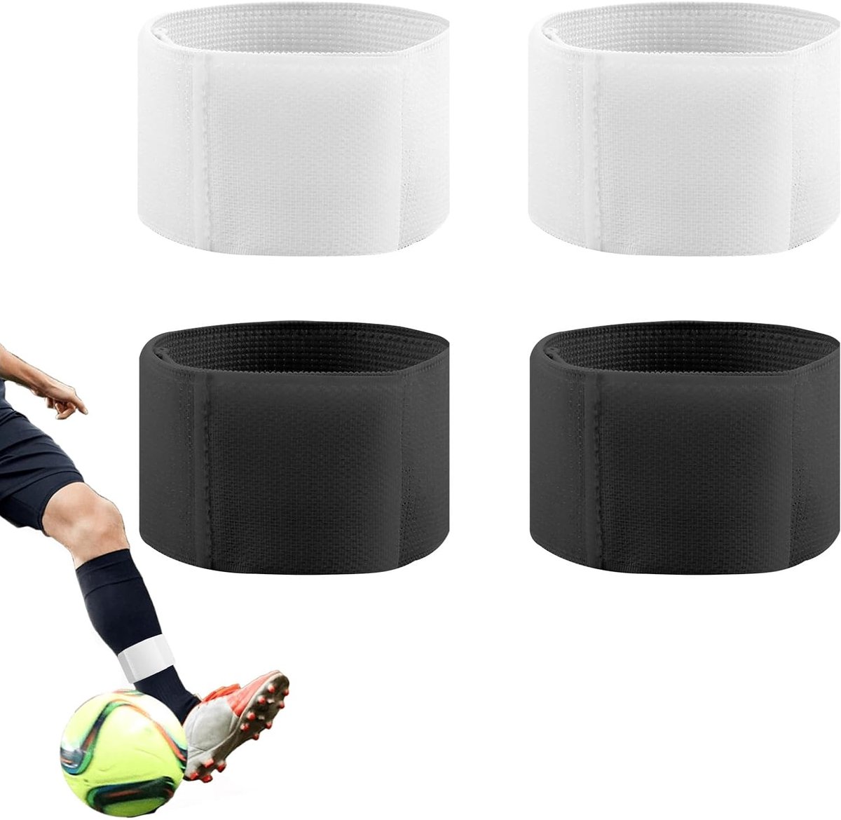 Scheenbeschermers voor voetbal, 4 stuks, nylon, verstelbaar, ademend, scheenbeschermers voor voetbal, volwassenen, kinderen, antislip, geschikt voor voetbal, basketbal, hardlopen, springen