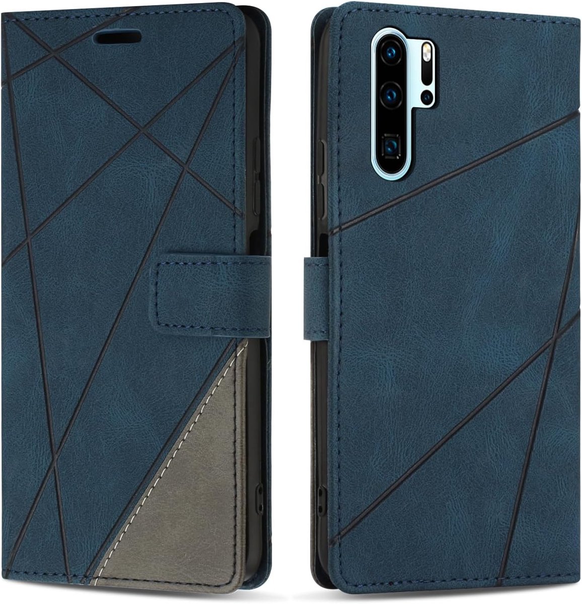 Hoesje voor Huawei P30 Pro, Premium Lederen Portemonnee Beschermhoes Telefoonhoesjes met Kaartenvakken Beschermhoesje voor Huawei P30 Pro, Blauw