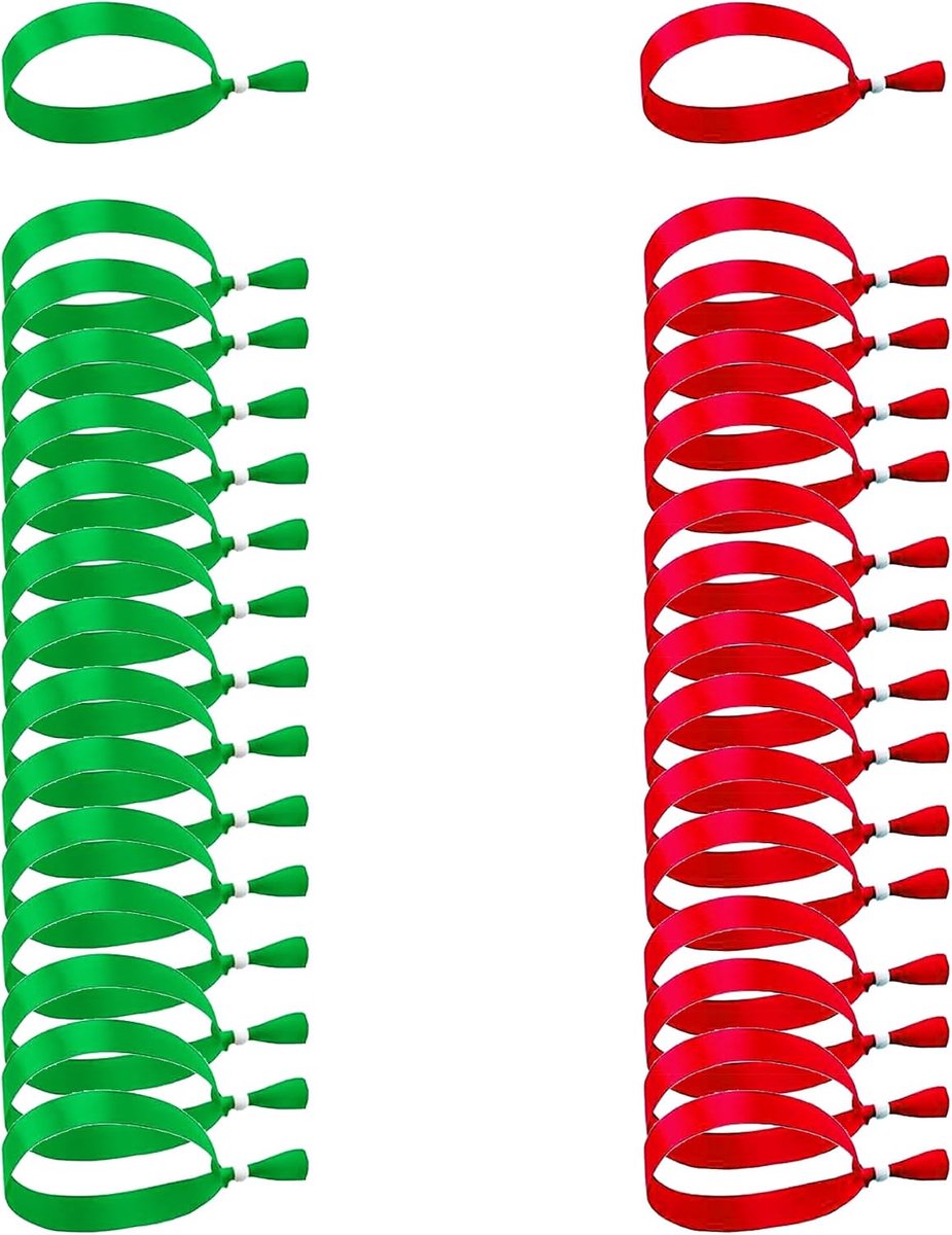 30 stuks 2 kleuren stoffen armbanden, verstelbare stoffen inlaatbandjes, evenementenarmbanden met kunststof sluitingen, toegangsbanden voor evenementen, feesten, concerten (rood + groen)