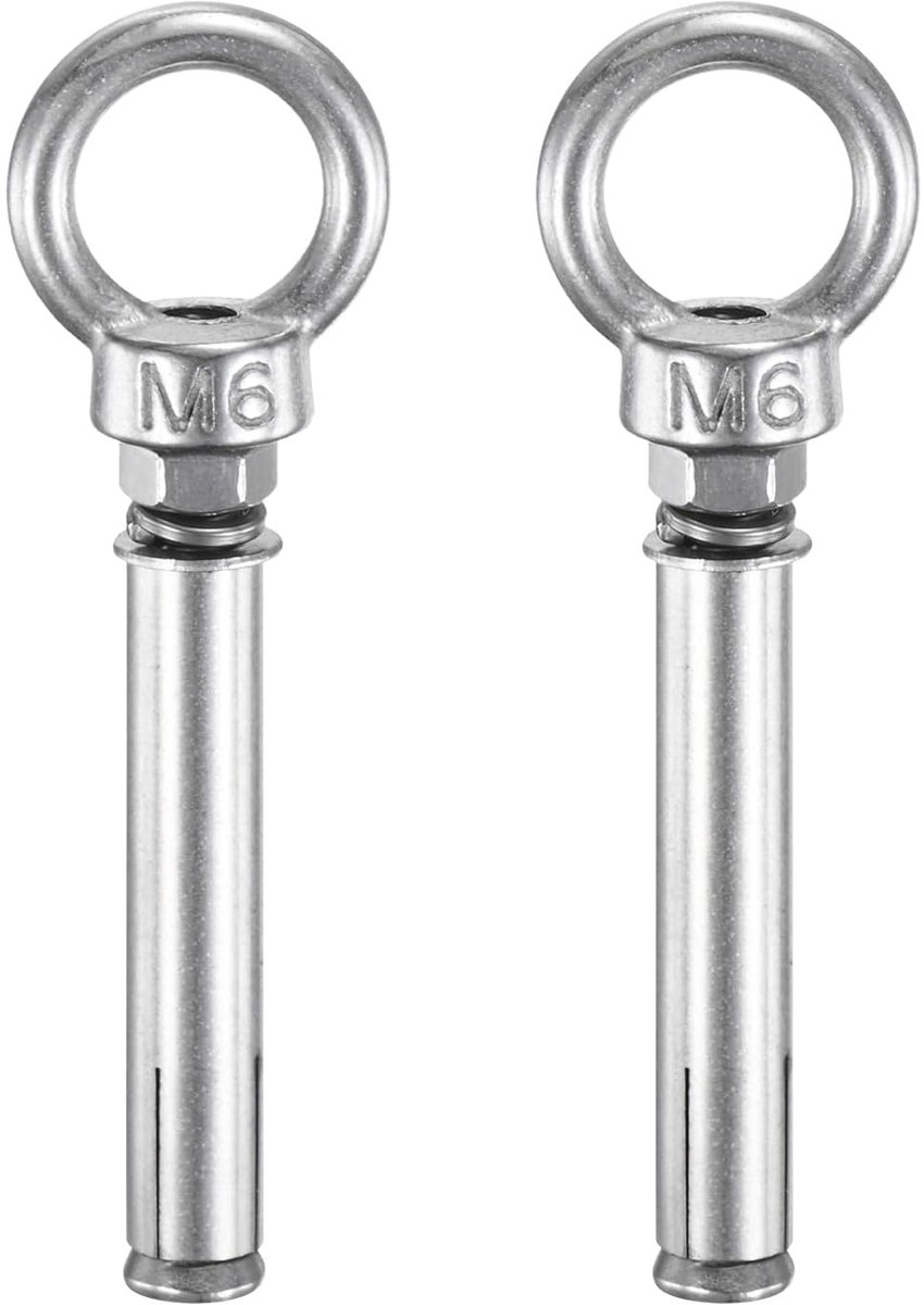 2 stuks betonankers met oogje, M6 x 70 mm, roestvrij staal 304, uitbreidingsanker, muren van baksteen en beton, zonnezeil, waslijnen, omheining, oogje met schouder