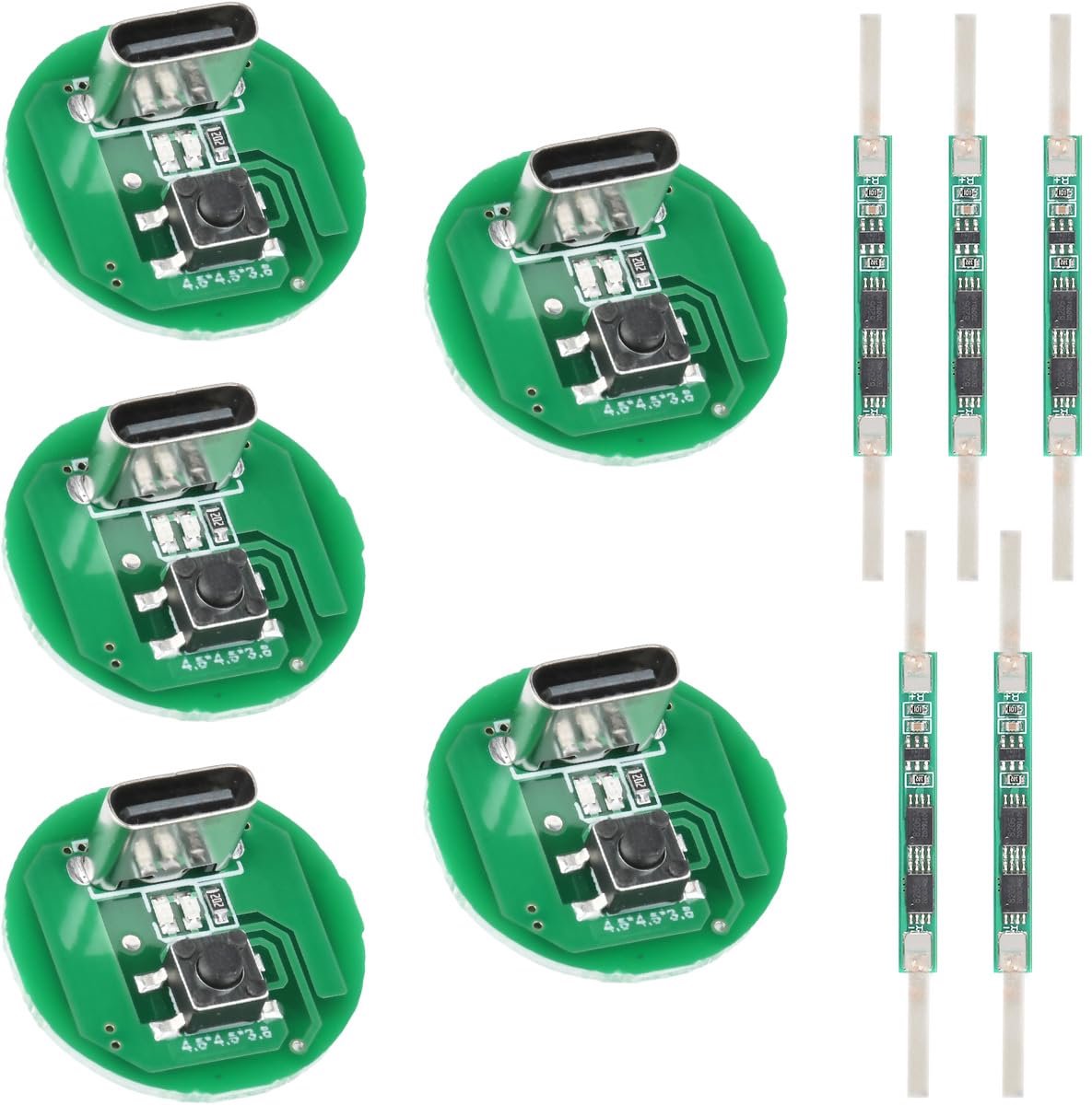 5 stuks led-drivermodule 5 W 10 W zaklamp driver board DC 3-4,2 V oplaadbaar, drietraps dimregeling via knop, met 1S 3,7 V Li-ion lithium beschermplaat voor doe-het-zelf zaklampen