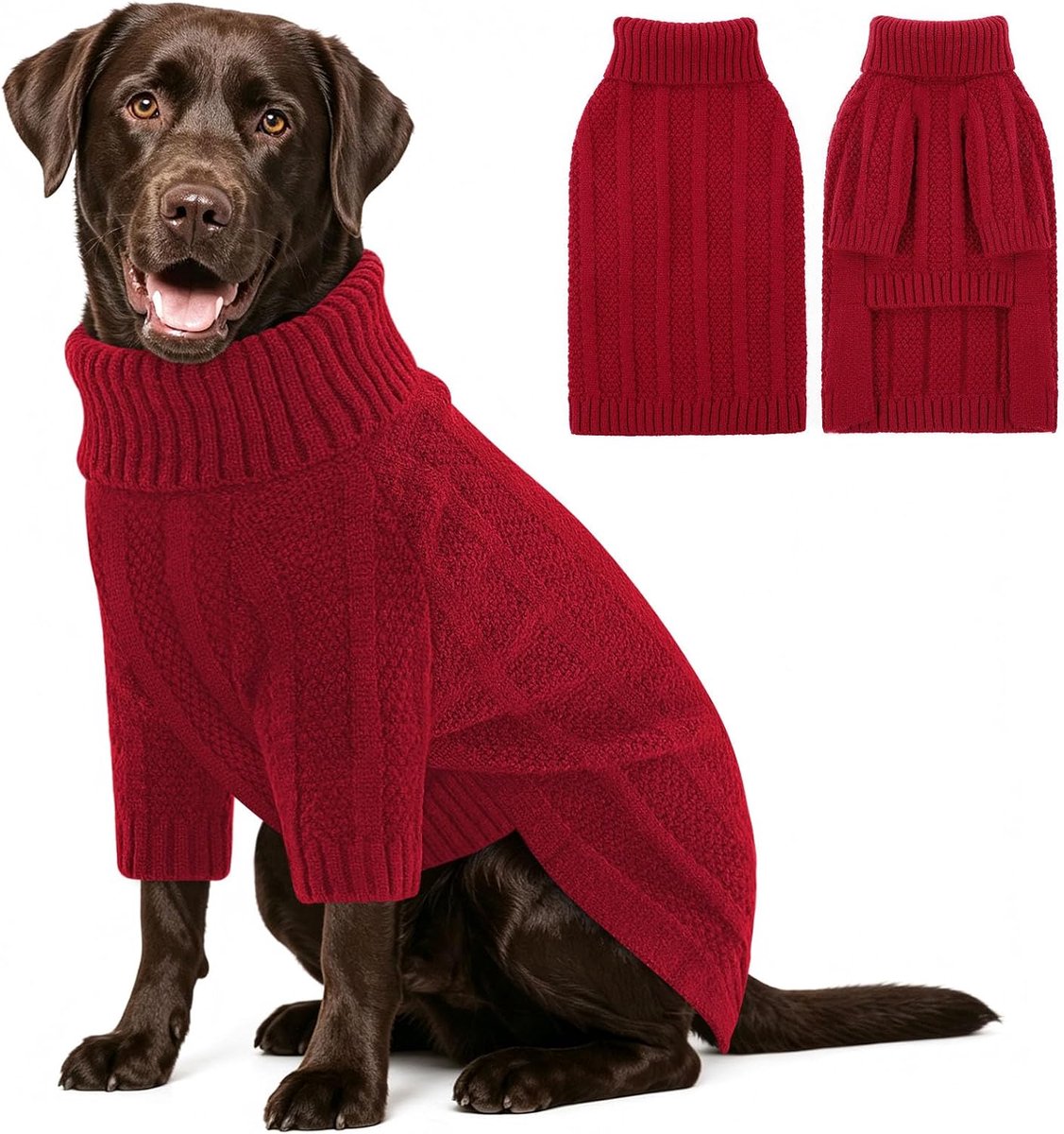 Kerst hondentrui, gezellige en rekbare huisdiertrui voor labrador, Golden Retriever, Border Collie (rood, XL)
