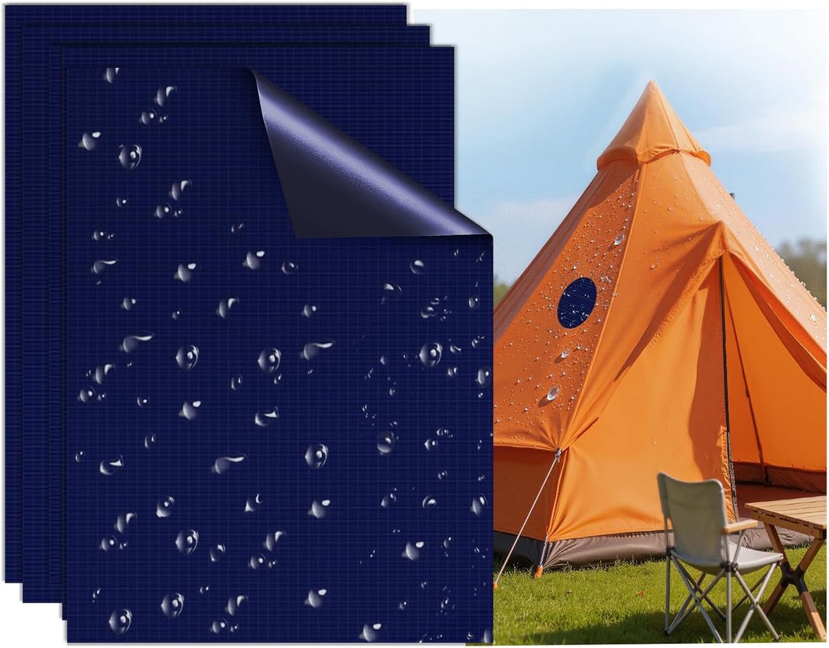 Reparatieset, patches voor donsjack, zelfklevende stof van nylon, waterdicht en scheurvast, voor jas, tent en slaapzak, vierkant marineblauw