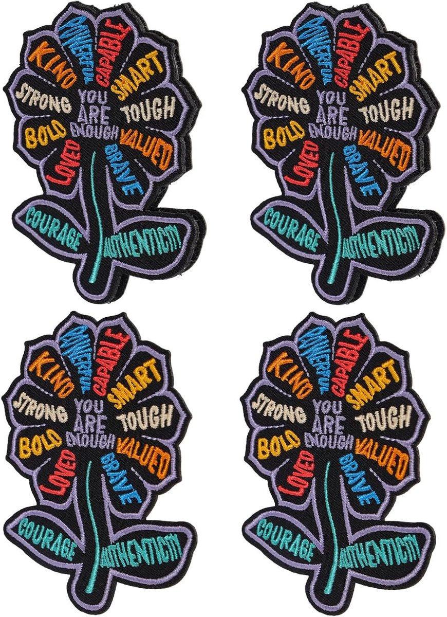 4 Stuks You Are Enough Patches, 8cm Bloemen Borduursel Striktpatch Motiverende Patches voor Kleding Rugzakken Petten Jeans Tassen DIY