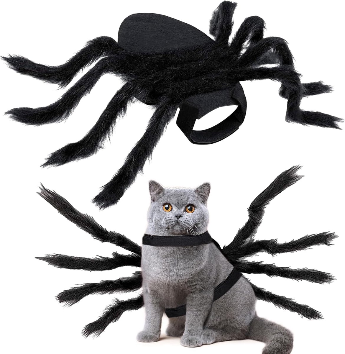 Spinnenkostuum huisdier, vilt hondenkostuum, spinnenkostuum, katten vakantie decoratie, Halloween pluche spinnenkostuums voor kleine tot middelgrote honden en katten, verstelbaar