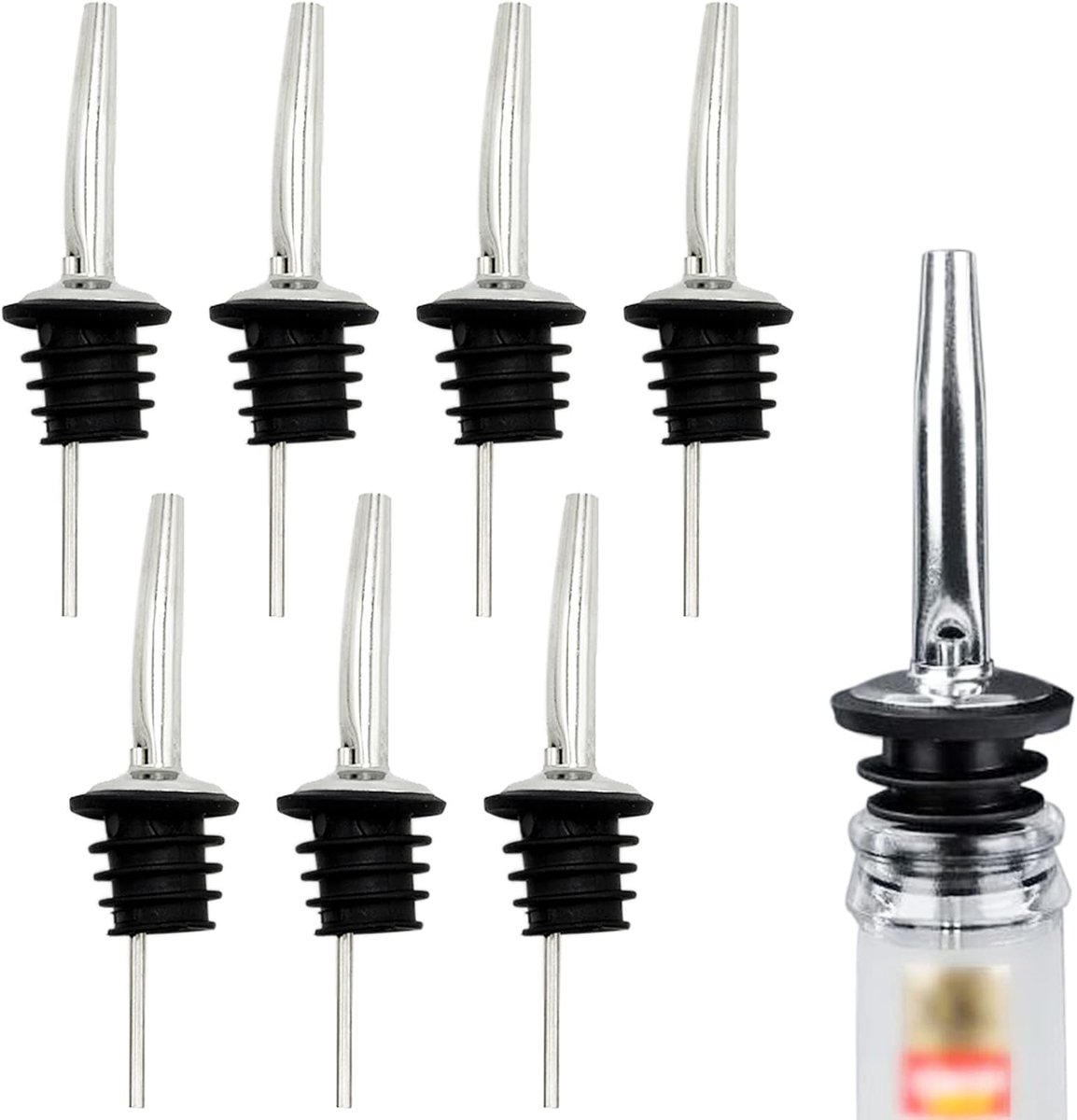 6 Stuks Fles Snelheid Schenken, Rvs Liquor Pourers Fles Dispenser Voor Wijn Spirits Alcohol Olijfolie Siroop Flessen Met Rubber Stopper