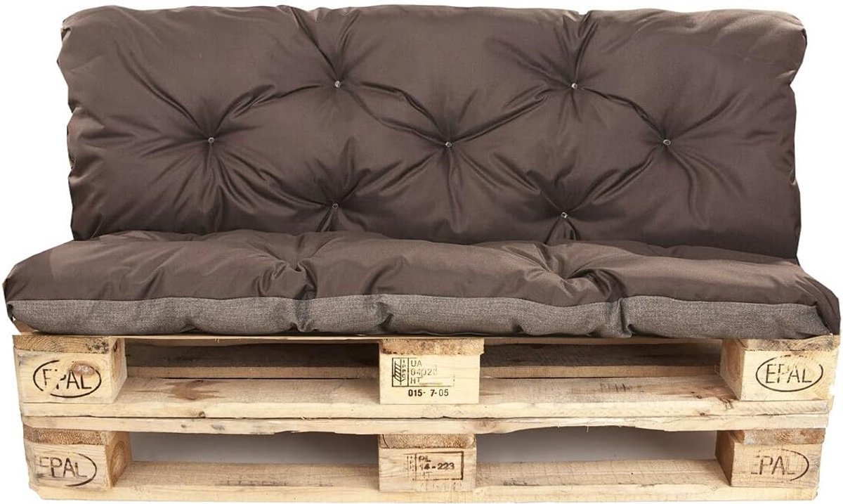 Palletkussens voor buiten, palletkussenset voor binnen (zitkussen 120 x 50 cm + rugleuning 120 x 50 cm, bruin)