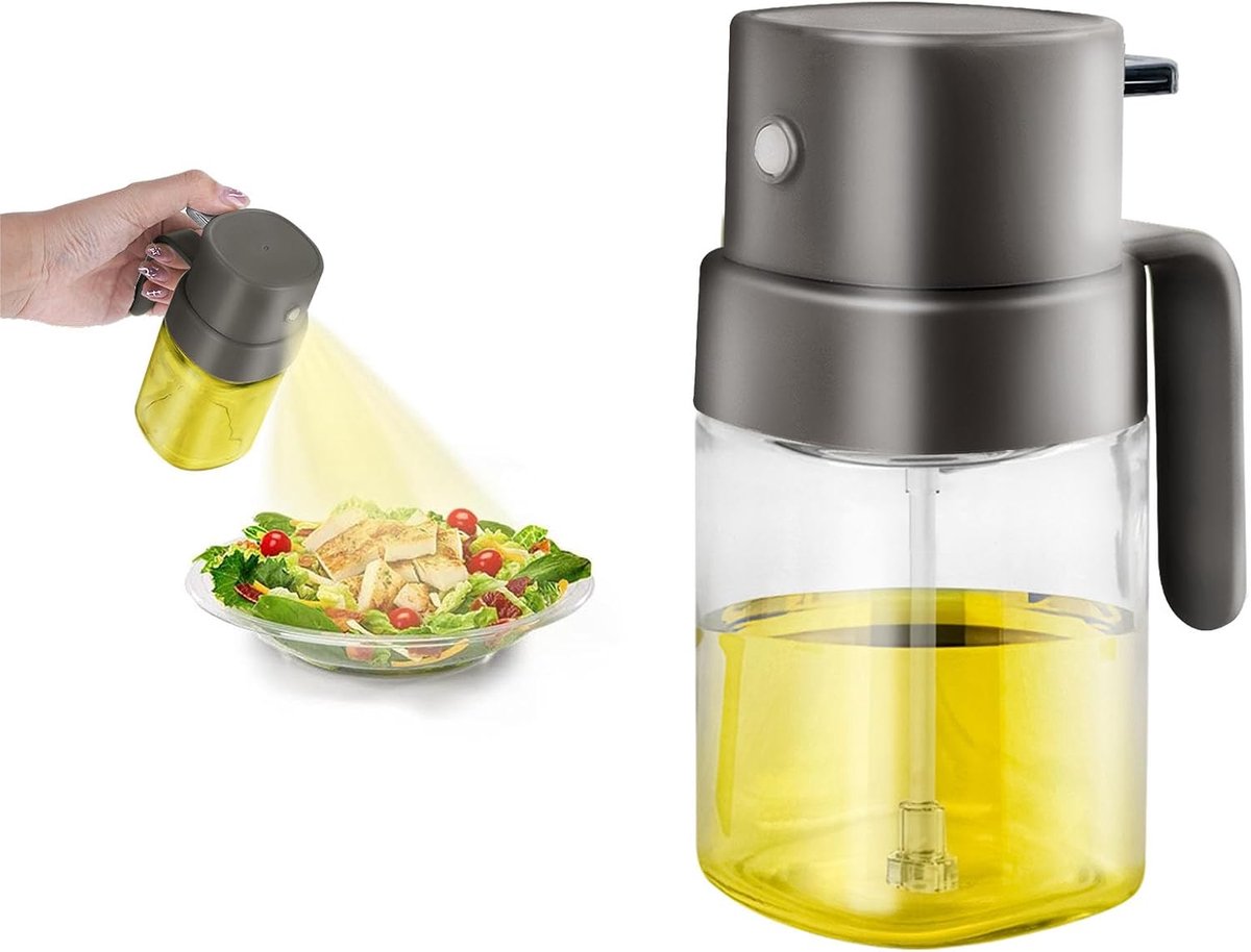 200 ml glazen olijfoliesproeier, oliedispenserfles voor keuken, olijfoliesproeier voor barbecue, salade, koken, braden (grijs)
