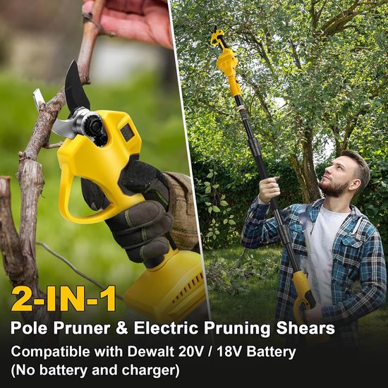 Panthem 2-in-1 accu-takkenschaar, telescopische elektrische snoeischaar, compatibel met Dewalt 18V 20V, maximaal bereik tot 4,1 m, 43 mm snijopening, borstelloze motor (zonder batterij en oplader) — afbeelding 2