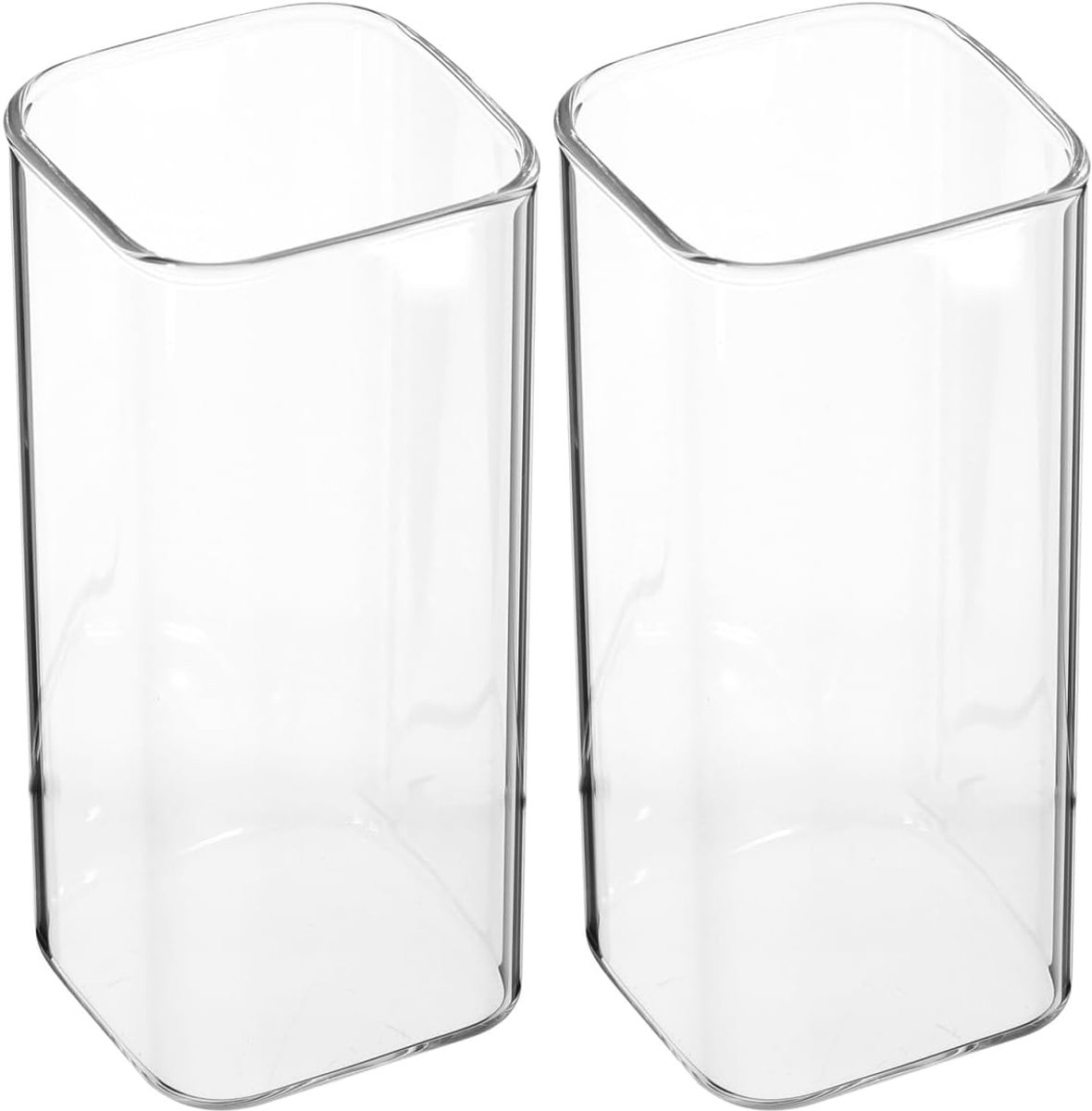 jojofuny Drinkbekers, 2 stuks, 400 ml, vierkant, glas, voor water, sap, thee, magnetronbestendig, ontbijt