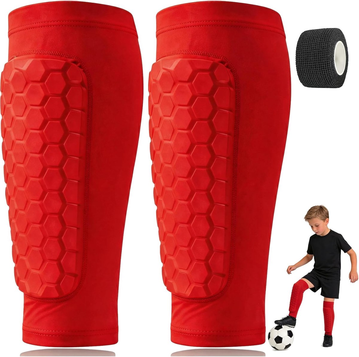 Scheenbeschermers voor kinderen, voetbal, ultralichte scheenbescherming met zelfklevend verband, ademende beschermende uitrusting met superieure schokdemping voor jongens en meisjes