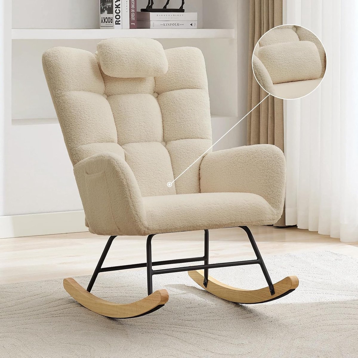 Schommelstoel Teddy - Schommelstoel Volwassenen Baby - Voedingsstoel Stoel Babykamer - Relaxstoel - Relaxfauteuil - Beige