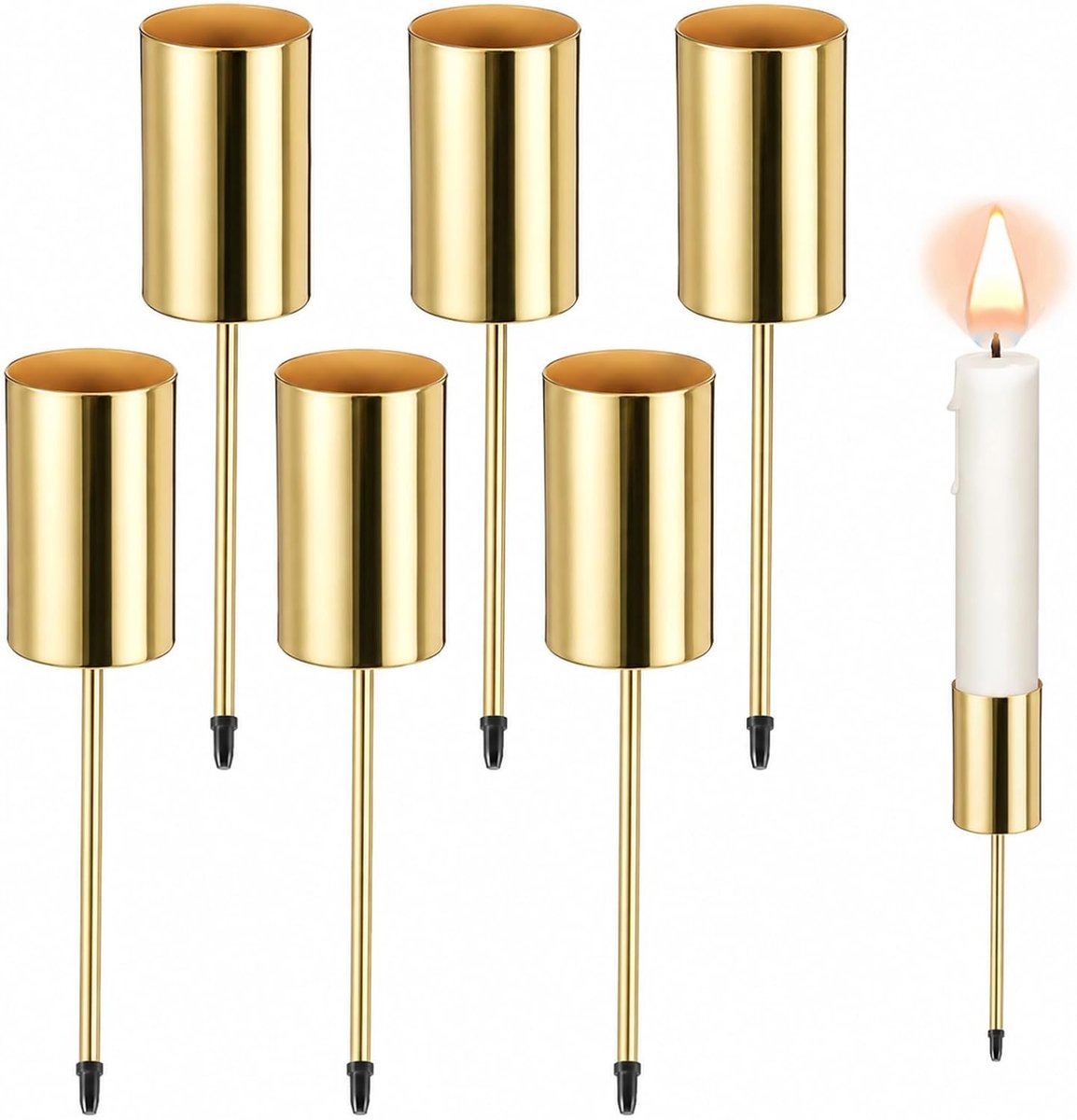 Kaarsenhouders voor staafkaarsen, kaarsenhouder om in te steken, kaarsenhouder, kerstdecoratie, goudkleurig, 2,5 cm, voor staafkaarsen, kerstdecoraties en tafeldecoraties, 6 stuks